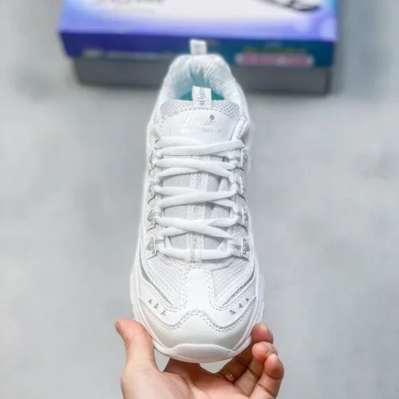 White Skechers Dlites Retro Sports Dad Shoes White Skechers Dlites Retro Sports Dad Shoes main image 2